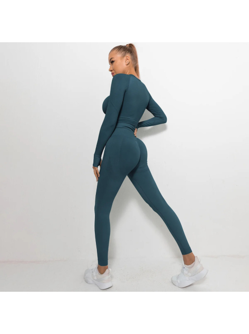 Bubble Butt női Fitness Edzőszett | Leggings & Hosszú Ujjú, Fitness felső (méregzöld)