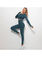 Bubble Butt női Fitness Edzőszett | Leggings & Hosszú Ujjú, Fitness felső (méregzöld)