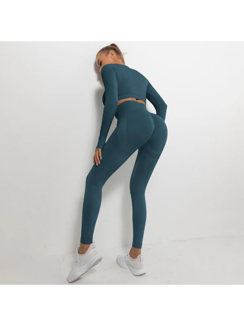 Bubble Butt női Fitness Edzőszett | Leggings & Hosszú Ujjú, Fitness felső (méregzöld)