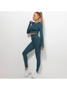 Bubble Butt női Fitness Edzőszett | Leggings & Hosszú Ujjú, Fitness felső (méregzöld)