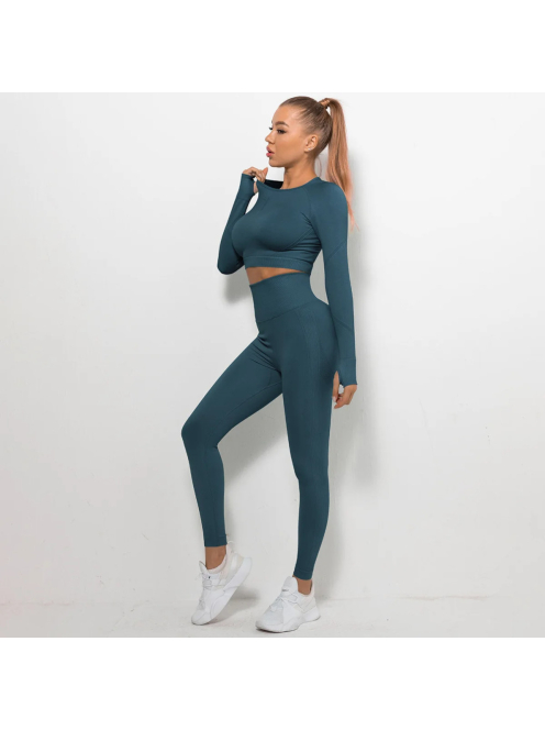 Bubble Butt női Fitness Edzőszett | Leggings & Hosszú Ujjú, Fitness felső (méregzöld)