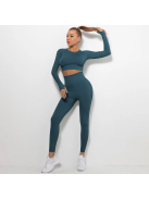 Bubble Butt női Fitness Edzőszett | Leggings & Hosszú Ujjú, Fitness felső (méregzöld)