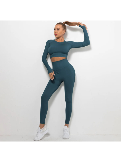 Bubble Butt női Fitness Edzőszett | Leggings & Hosszú Ujjú, Fitness felső (méregzöld)