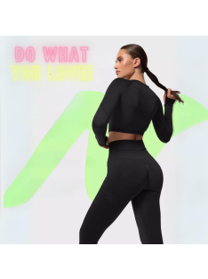   Bubble Butt női Fitness Edzőszett | Leggings & Hosszú Ujjú, Fitness felső (fekete)