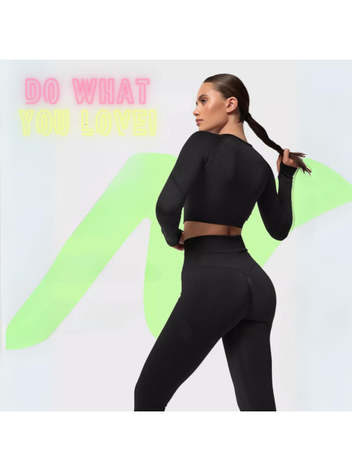Bubble Butt női Fitness Edzőszett | Leggings & Hosszú Ujjú, Fitness felső (fekete)