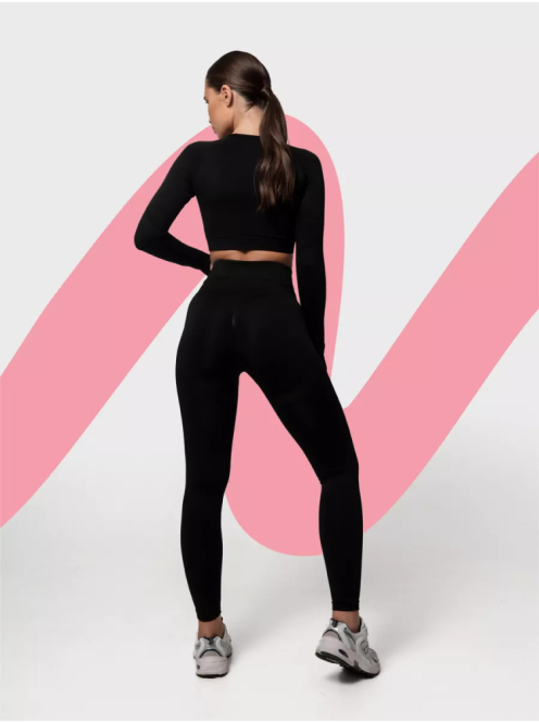 Bubble Butt női Fitness Edzőszett | Leggings & Hosszú Ujjú, Fitness felső (fekete)