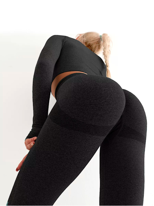 Bubble Butt női Fitness Edzőszett | Leggings & Hosszú Ujjú, Fitness felső (fekete)