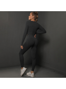 Fenomenica női Fitness Edzőszett | Leggings & hosszú ujjú felső (Onyx fekete)