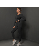 Fenomenica női Fitness Edzőszett | Leggings & Hosszú Ujjú, Fitness felső (Onyx fekete)