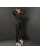 Fenomenica női Fitness Edzőszett | Leggings & Hosszú Ujjú, Fitness felső (Onyx fekete)