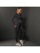 Fenomenica női Fitness Edzőszett | Leggings & Hosszú Ujjú, Fitness felső (Onyx fekete)