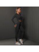 Fenomenica női Fitness Edzőszett | Leggings & Hosszú Ujjú, Fitness felső (Onyx fekete)