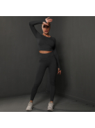 Fenomenica női Fitness Edzőszett | Leggings & Hosszú Ujjú, Fitness felső (Onyx fekete)