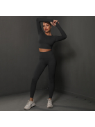 Fenomenica női Fitness Edzőszett | Leggings & Hosszú Ujjú, Fitness felső (Onyx fekete)