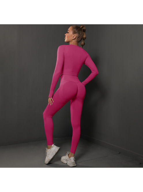 Fenomenica női Fitness Edzőszett | Leggings & Hosszú Ujjú, Fitness felső (Pink)