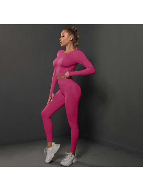 Fenomenica női Fitness Edzőszett | Leggings & Hosszú Ujjú, Fitness felső (Pink)