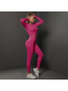 Fenomenica női Fitness Edzőszett | Leggings & Hosszú Ujjú, Fitness felső (Pink)