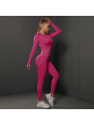 Fenomenica női Fitness Edzőszett | Leggings & Hosszú Ujjú, Fitness felső (Pink)