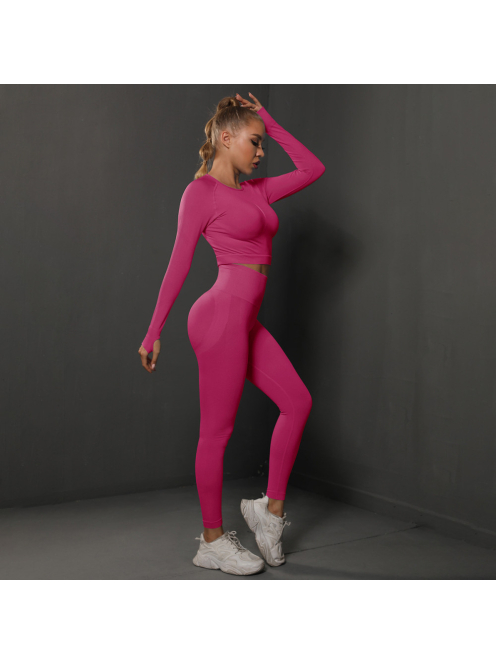 Fenomenica női Fitness Edzőszett | Leggings & Hosszú Ujjú, Fitness felső (Pink)