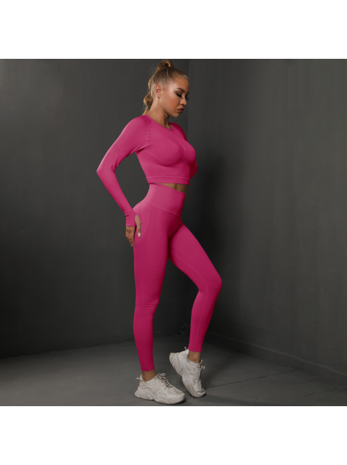 Fenomenica női Fitness Edzőszett | Leggings & Hosszú Ujjú, Fitness felső (Pink)