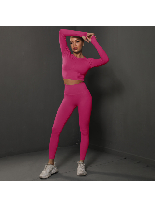 Fenomenica női Fitness Edzőszett | Leggings & Hosszú Ujjú, Fitness felső (Pink)