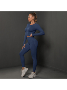 Fenomenica női Fitness Edzőszett | Leggings & hosszú ujjú felső (Mélykék)