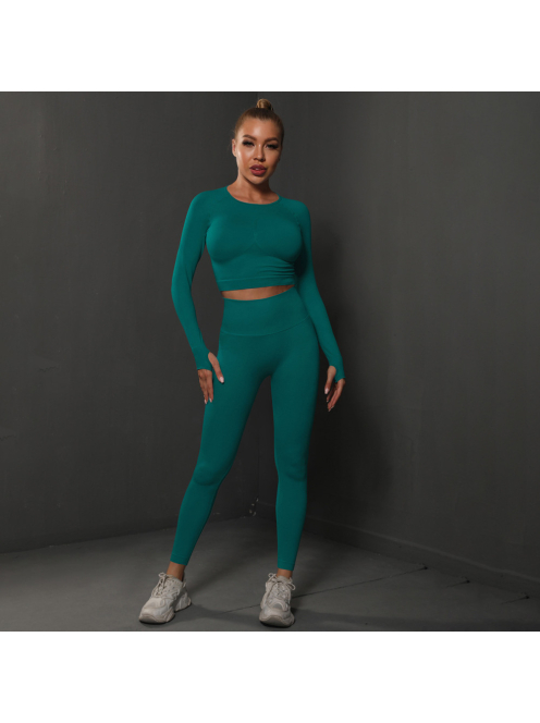 Fenomenica női Fitness Edzőszett | Leggings & Hosszú Ujjú, Fitness felső (Dzsungelzöld)