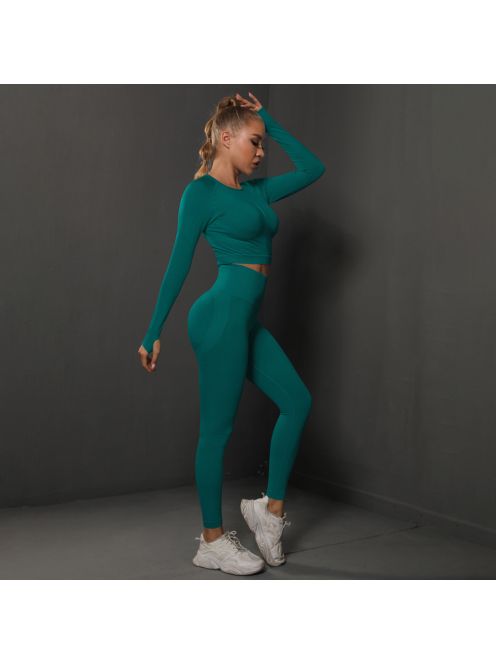 Fenomenica női Fitness Edzőszett | Leggings & Hosszú Ujjú, Fitness felső (Dzsungelzöld)