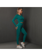 Fenomenica női Fitness Edzőszett | Leggings & Hosszú Ujjú, Fitness felső (Dzsungelzöld)