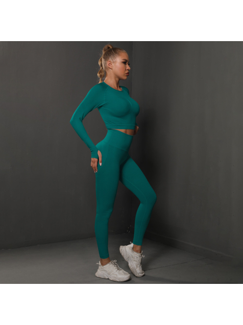 Fenomenica női Fitness Edzőszett | Leggings & Hosszú Ujjú, Fitness felső (Dzsungelzöld)