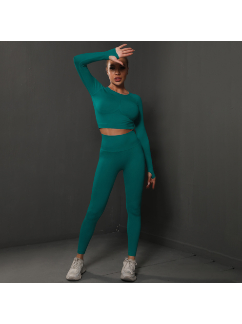 Fenomenica női Fitness Edzőszett | Leggings & Hosszú Ujjú, Fitness felső (Dzsungelzöld)