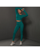 Fenomenica női Fitness Edzőszett | Leggings & Hosszú Ujjú, Fitness felső (Dzsungelzöld)