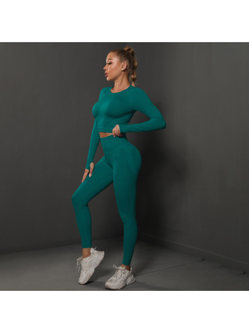 Fenomenica női Fitness Edzőszett | Leggings & Hosszú Ujjú, Fitness felső (Dzsungelzöld)