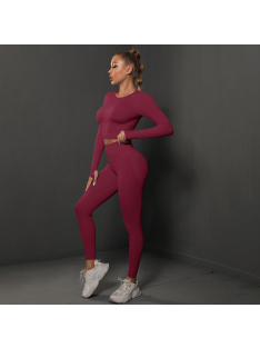   Fenomenica női Fitness Edzőszett | Leggings & Hosszú Ujjú, Fitness felső (Burgundivörös)