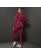 Fenomenica női Fitness Edzőszett | Leggings & Hosszú Ujjú, Fitness felső (Burgundivörös)