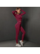 Fenomenica női Fitness Edzőszett | Leggings & Hosszú Ujjú, Fitness felső (Burgundivörös)