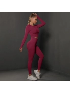 Fenomenica női Fitness Edzőszett | Leggings & Hosszú Ujjú, Fitness felső (Burgundivörös)