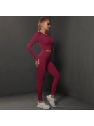 Fenomenica női Fitness Edzőszett | Leggings & Hosszú Ujjú, Fitness felső (Burgundivörös)