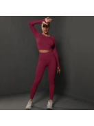 Fenomenica női Fitness Edzőszett | Leggings & Hosszú Ujjú, Fitness felső (Burgundivörös)