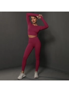 Fenomenica női Fitness Edzőszett | Leggings & Hosszú Ujjú, Fitness felső (Burgundivörös)