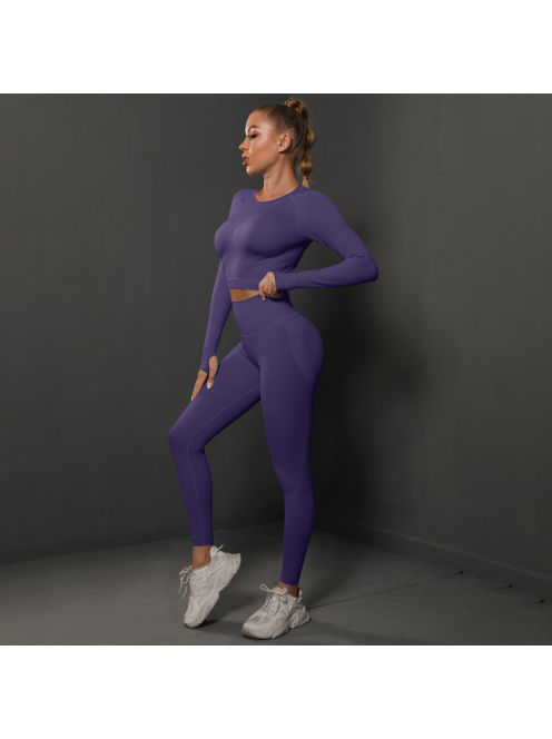 Fenomenica női Fitness Edzőszett | Leggings & Hosszú Ujjú, Fitness felső (Orgonalila)