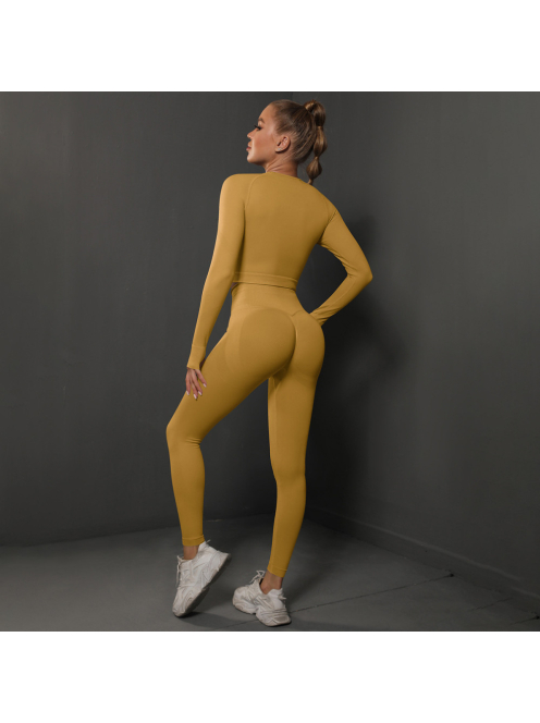 Fenomenica női Fitness Edzőszett | Leggings & Hosszú Ujjú, Fitness felső (Napsárga)
