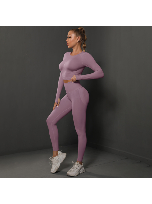 Fenomenica női Fitness Edzőszett | Leggings & Hosszú Ujjú, Fitness felső (Mályva)