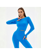 Fenomenica női Fitness Edzőszett | Leggings & Hosszú Ujjú, Fitness felső (Királykék)