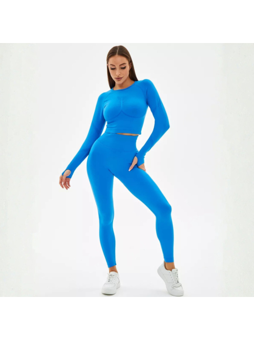 Fenomenica női Fitness Edzőszett | Leggings & Hosszú Ujjú, Fitness felső (Királykék)