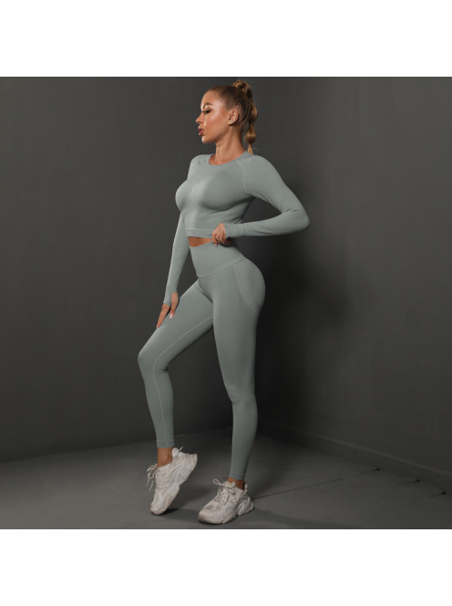 Fenomenica női Fitness Edzőszett | Leggings & Hosszú Ujjú, Fitness felső (Manhattan szürke)