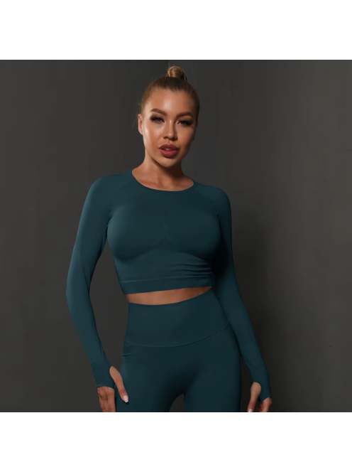 Fenomenica női Fitness Edzőszett | Leggings & Hosszú Ujjú, Fitness felső (Méregzöld)