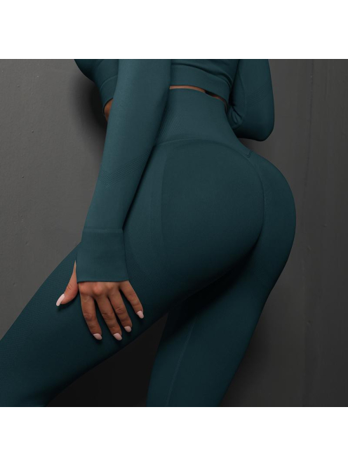 Fenomenica női Fitness Edzőszett | Leggings & Hosszú Ujjú, Fitness felső (Méregzöld)