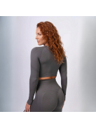 Fenomenica női Fitness Edzőszett | Leggings & Hosszú Ujjú, Fitness felső (Grafitszürke)