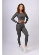 Fenomenica női Fitness Edzőszett | Leggings & Hosszú Ujjú, Fitness felső (Grafitszürke)